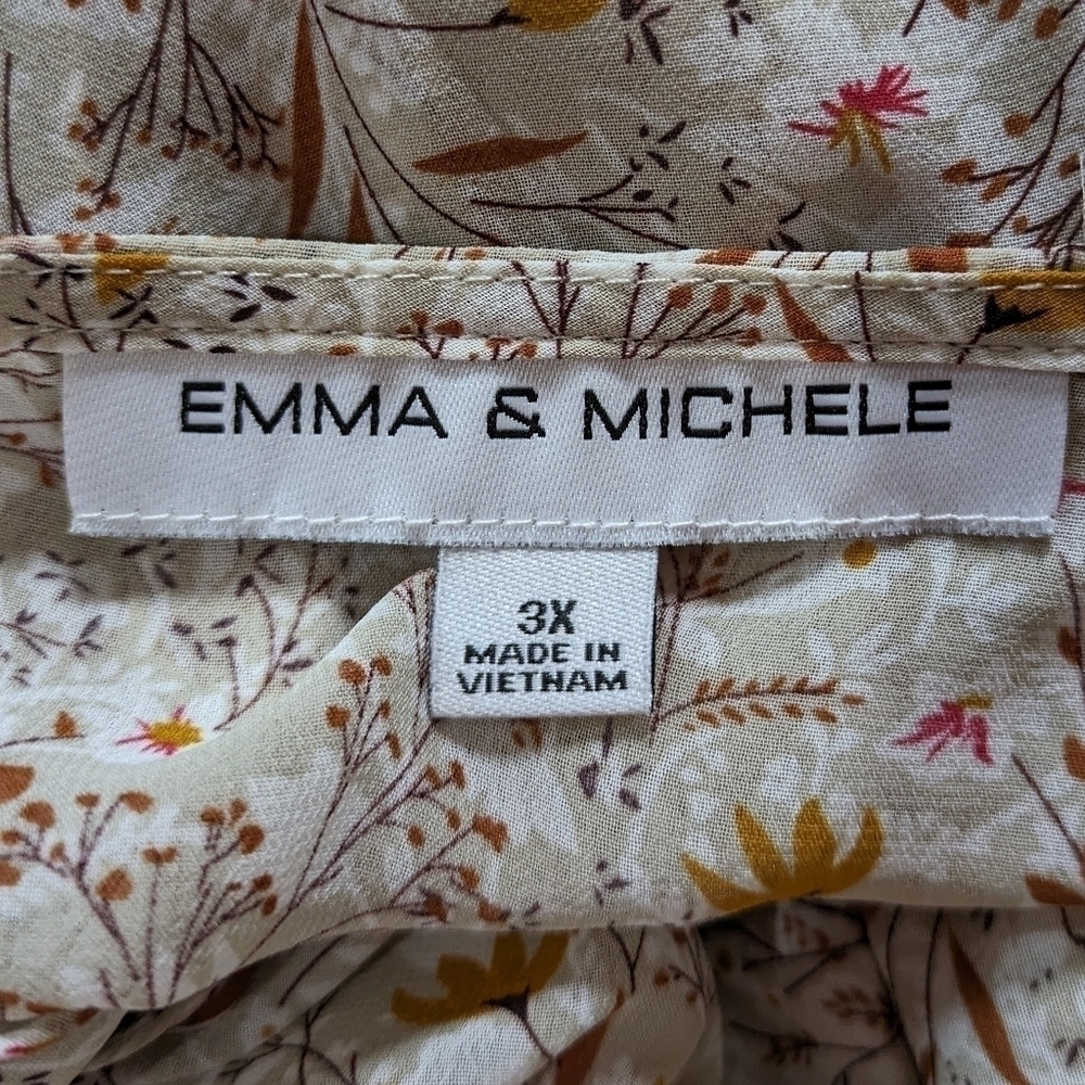 ✨3/$15 Emma & Michelle tan yellow floral sheer v neck summer dress 3X - Picture 6 of 7